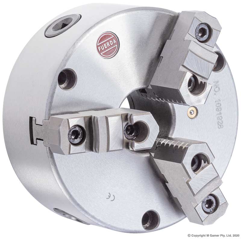 3 Jaw Self Centering Front Mount Lathe Chuck with 2 Piece Jaws - 160mm